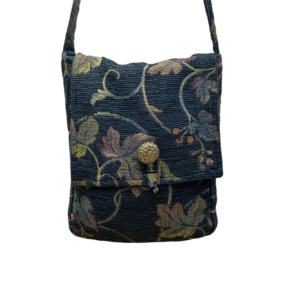 Alices Tapestries Women’s Blue Floral Woven Fabric Bohemian Crossbody Bag